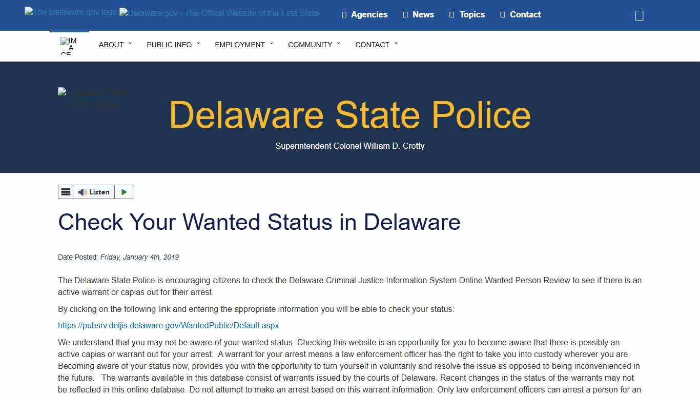 Check Your Wanted Status in Delaware - Delaware State Police - State of Delaware