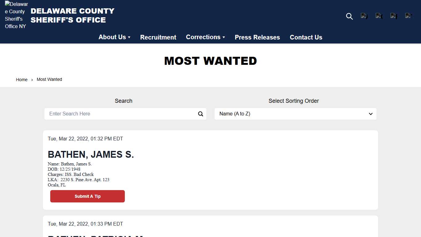 Most Wanted | Delaware County Sheriff's Office NY